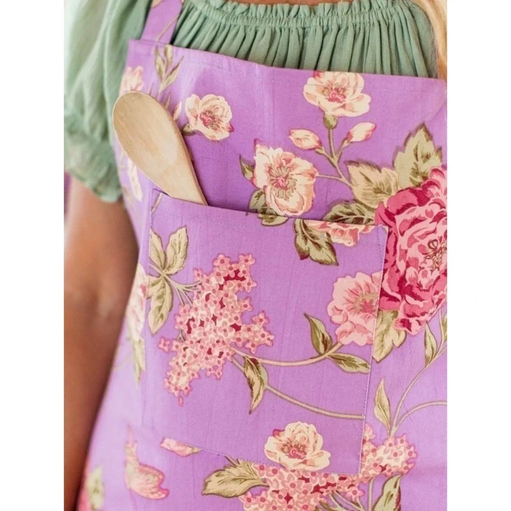 April Cornell Eden Roses Lilacs Butterflies Chef 100% Cotton Apron Purple‎ Pink